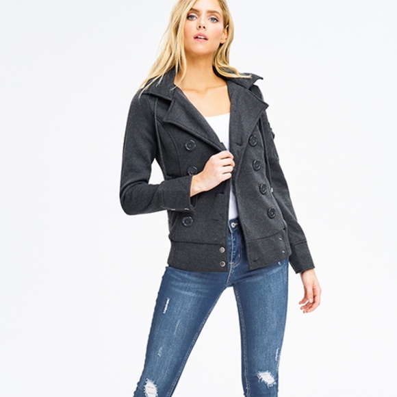 NWT Charcoal Double Breasted Hooded Jacket S - Picture 2 of 7